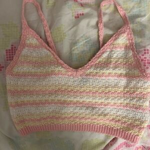 Pink and Yellow Knit Crop Top